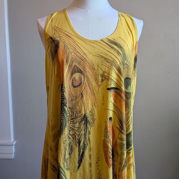 Vintage Y2K Jostar Sleeveless Top Yellow Rhinestone Peacock Feather Size M - Picture 4 of 9